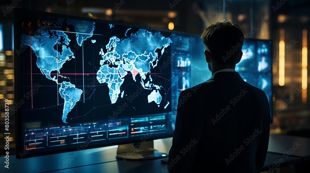 AIdriven threat detection system, analyzing data patterns, highstakes, medium shot AIdriven threat detection system, analyzing data patterns, highstakes, medium shot