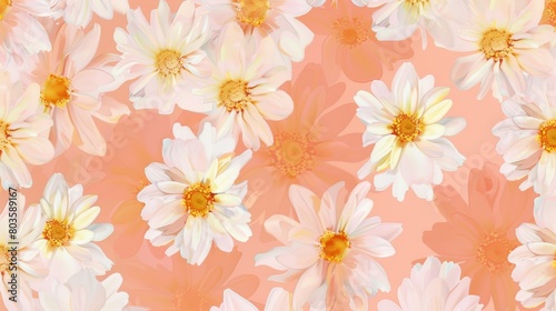 Aesthetic contemporary seamless pattern with daisy flowers in peach fuzz. Modern floral print for textile, fabric, wallpaper, wrapping, gift wrap, paper, scrapbook and packaging. Illustration