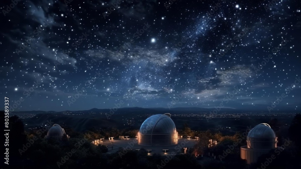 Obraz premium Astronomical observatory view, stars and planets aligned, educational, medium shot