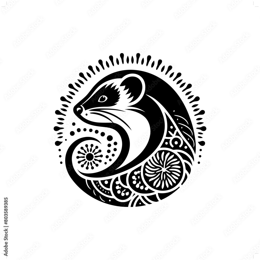 Weasel silhouette in bohemian, boho, nature illustration Weasel silhouette in bohemian, boho, nature illustration