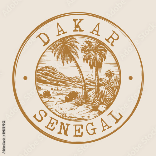 Dakar, Senegal Stamp City Postmark. Silhouette Postal Passport. Round Vector Icon. Vintage Postage Design.