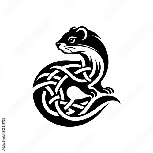 Weasel silhouette in animal celtic knot, irish, nordic illustration