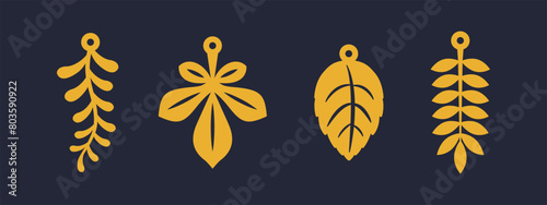 Vector design with charm leaves for earrings, pendant or keychain. Jewelry silhouette laser cut template. Cnc cutting with metal, wood or leather. Beautiful hanging bijouterie, fashion accessories