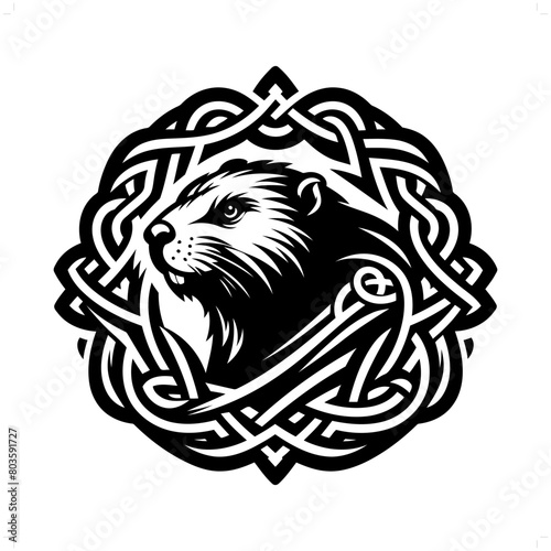 Beaver silhouette in animal celtic knot, irish, nordic illustration