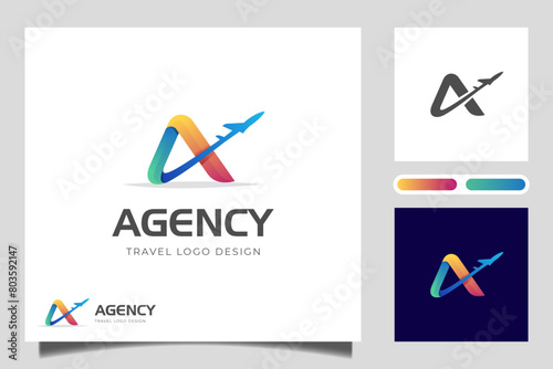 Letter A Air Travel Logo icon Design with plane graphic element, symbol, sign for travel agency logo design