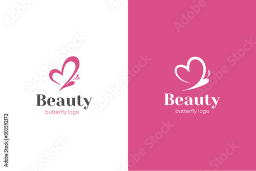 Butterfly logo with Love graphic shape. Dating website logo. pink twisted hearts two versions