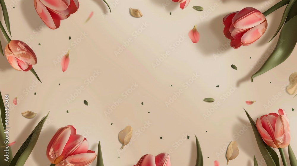 Frame made of beautiful tulip flowers on beige background. Illustration Frame made of beautiful tulip flowers on beige background. Illustration