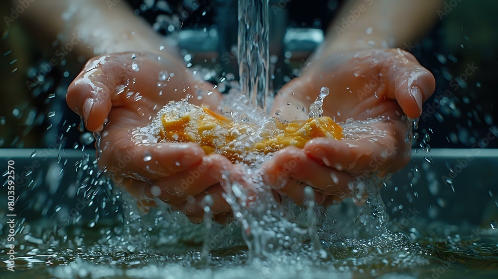 Fototapeta premium Nourishing Clean: Hands Washing Food Under Faucet