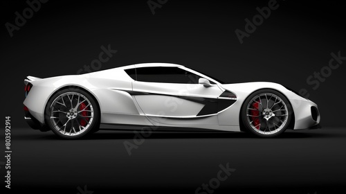 Modern white sports car on black background. Side view. sports. Illustrations