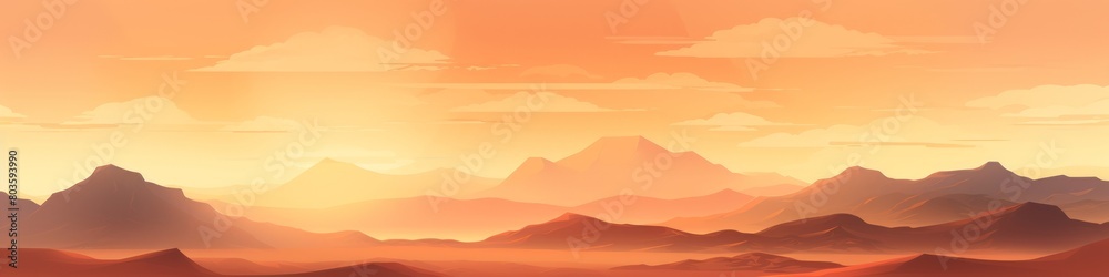 A beautiful landscape with mountains and a sunset in the background, banner, copy space