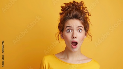 Wow girl, surprised amazed woman, promotion sale advertisement concept