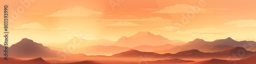 A beautiful landscape with mountains and a sunset in the background, banner, copy space