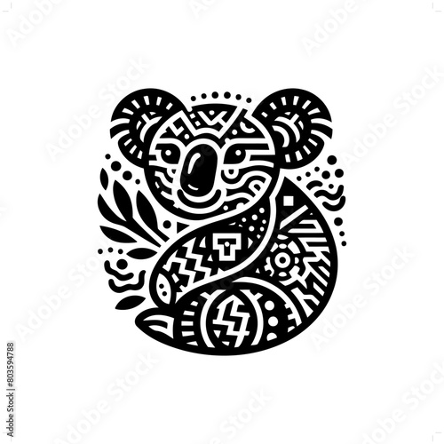 Koala silhouette in animal ethnic, polynesia tribal illustration