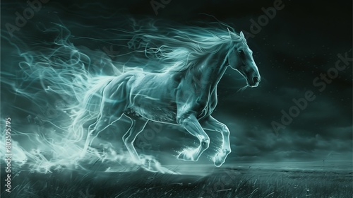 Light beam image of a running horse in movie style supernatural. © Sweet.Duck
