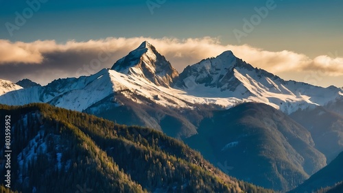 sunrise in the mountains now-Covered Peaks Majestic Mountain Landscape © Dove