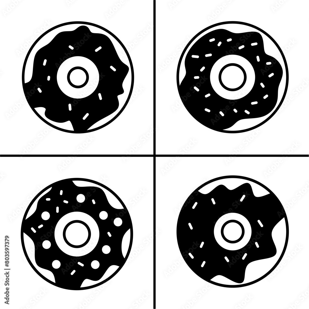 Vector black and white illustration of donuts icon for business. Stock vector design. Vector black and white illustration of donuts icon for business. Stock vector design.