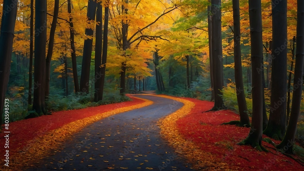 Fototapeta premium autumn in the forest Autumn Symphony Vibrant Forest in Fall 