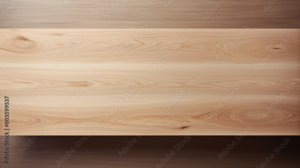 imagine A minimalist aerial shot of an empty wooden table in a natural beech tone.