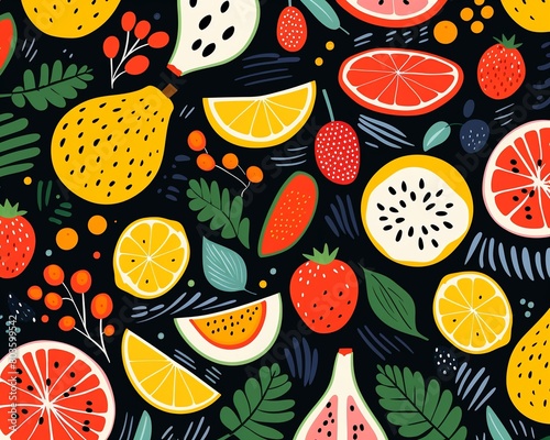 Seasonal abstract fruits, versatile for any time, trendy seamless pattern in flat vector for home decor , seamless pattern
