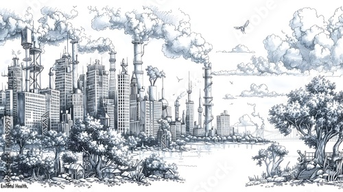 Bustling Cityscapes Amid Environmental Challenges A Cross Hatched of Sustainability and Climate Impact