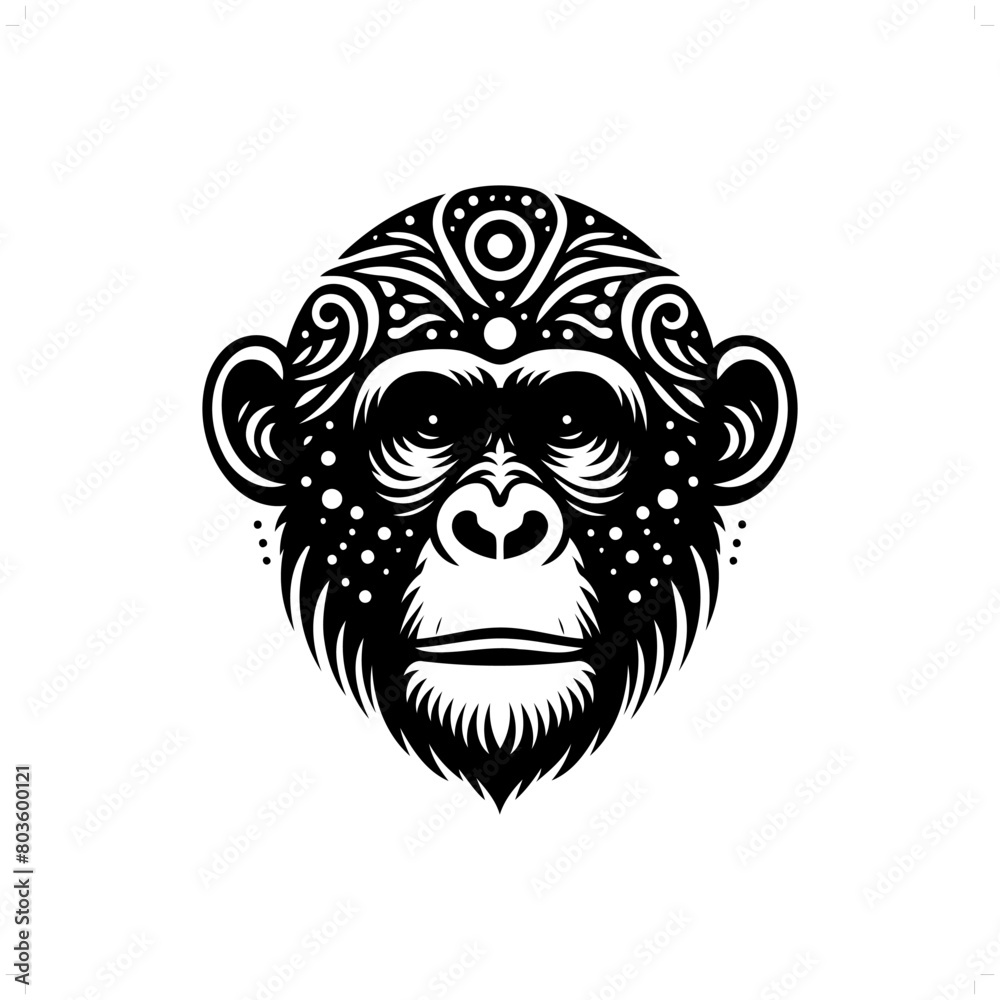monkey, chimpanzee silhouette in bohemian, boho, nature illustration monkey, chimpanzee silhouette in bohemian, boho, nature illustration