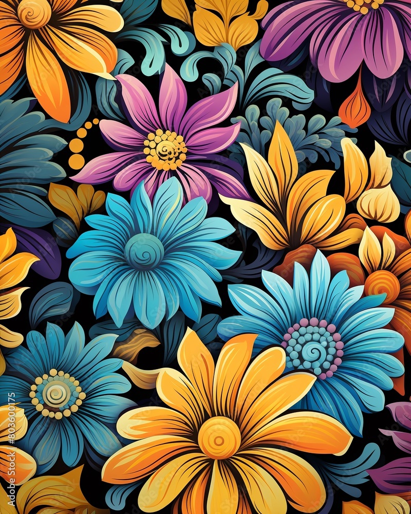 Vivid acid flowers, seamless pattern, bright color scheme, flat vector graphic for wall paper , seamless pattern Vivid acid flowers, seamless pattern, bright color scheme, flat vector graphic for wall paper , seamless pattern