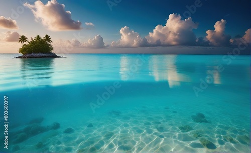 ocean with beautiful background with an island
