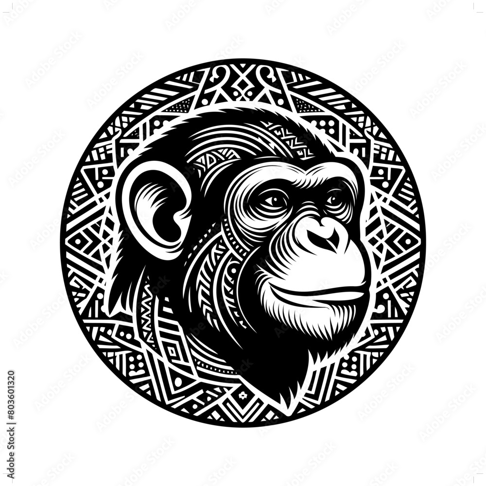 monkey, chimpanzee silhouette in animal ethnic, polynesia tribal illustration monkey, chimpanzee silhouette in animal ethnic, polynesia tribal illustration