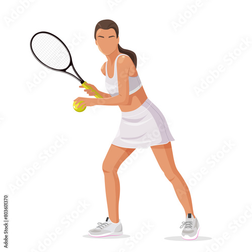 Professional women tennis player in sportive clothes with a racket on a tennis court.
