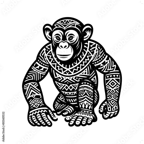 monkey  chimpanzee silhouette in animal ethnic  polynesia tribal illustration