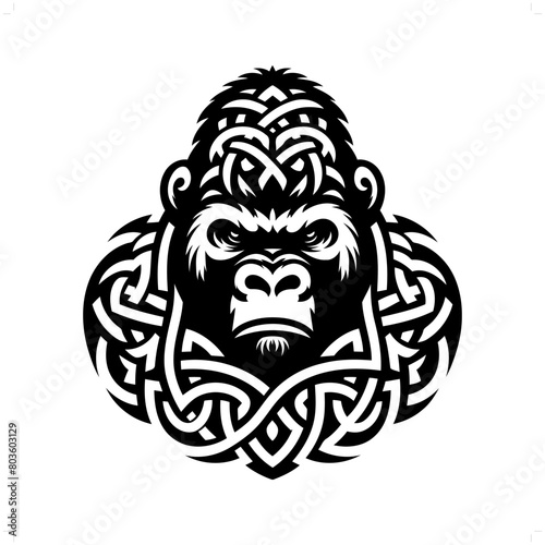 gorilla silhouette in animal celtic knot  irish  nordic illustration