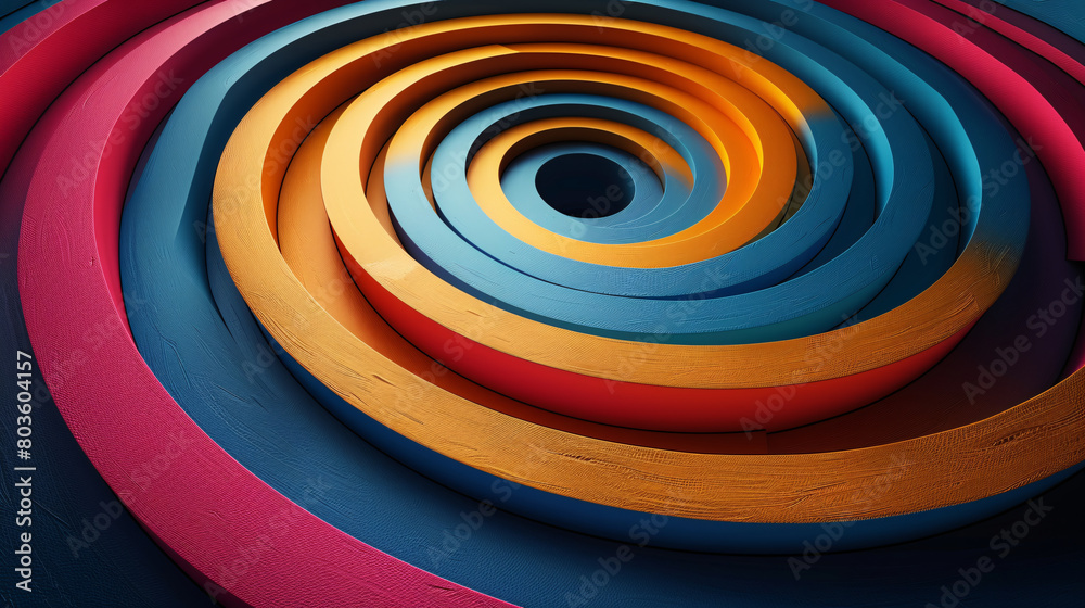 Fototapeta premium Colorful Concentric Circles Creating a Bold Abstract Spiral Design