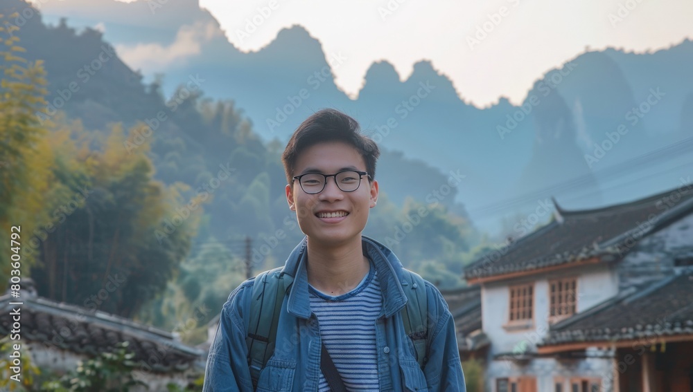 Naklejka premium Portrait of a young Asian man