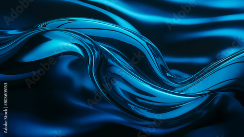 Macro closeup of wavy blue liquid curves in motion - minimal fluid backdrop. 