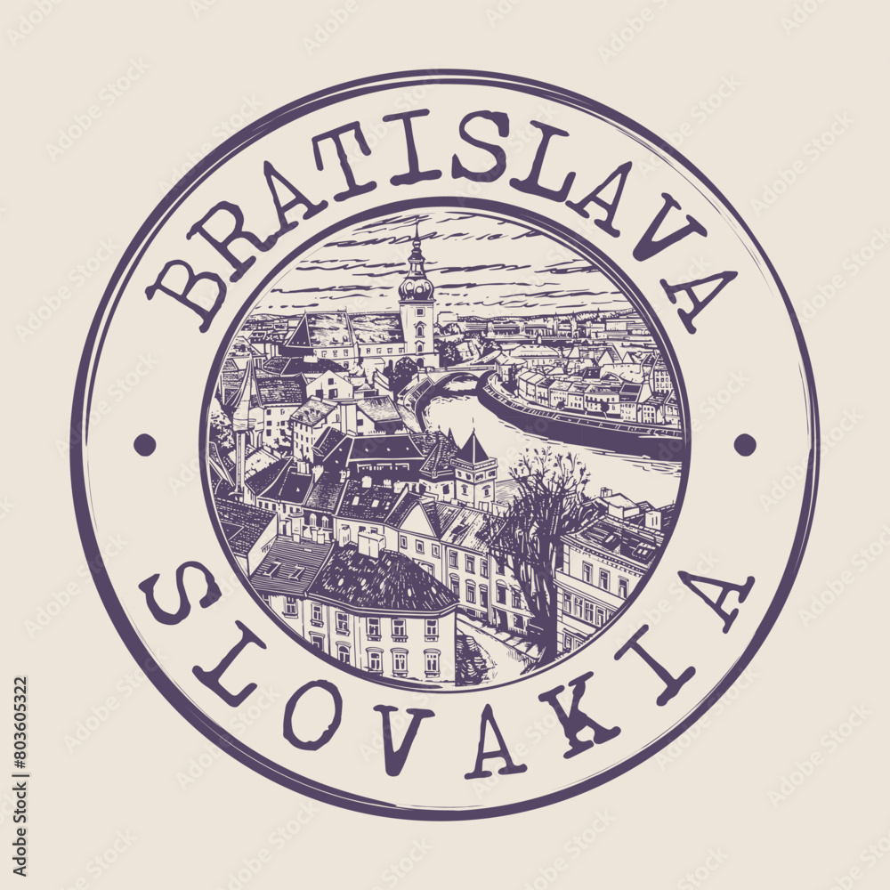 Obraz premium Bratislava, Slovakia Stamp City Postmark. Silhouette Postal Passport. Round Vector Icon. Vintage Postage Design.
