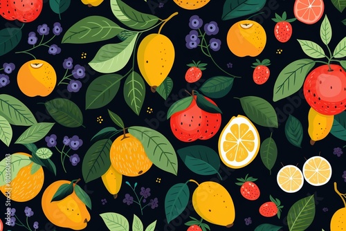 Seasonal fruits, versatile for any season, trendy seamless pattern in flat vector for decor , pattern