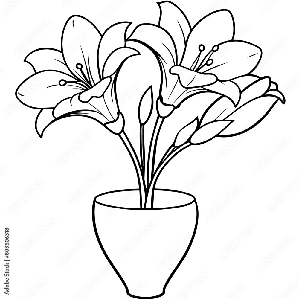 Freesia flower on the vase outline illustration coloring book page design, Freesia flower on the vase black and white line art drawing coloring book pages for children and adults Freesia flower on the vase outline illustration coloring book page design, Freesia flower on the vase black and white line art drawing coloring book pages for children and adults