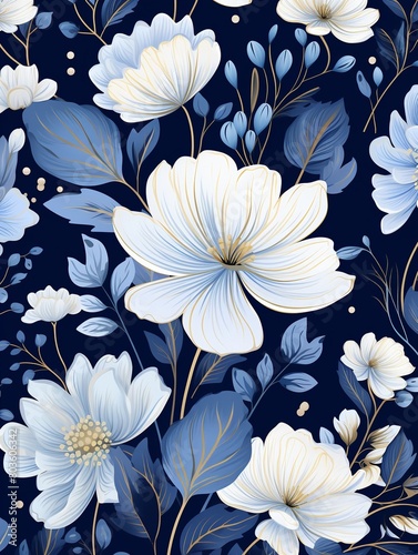 Versatile floral blues for all seasons, deep and textured seamless pattern in flat vector for tranquil home decor , pattern