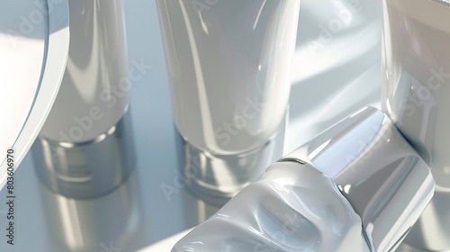 Filling and sealing tubes of hand cream, close-up, detailed nozzle and cream texture 