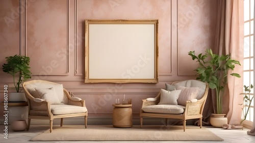 mockup poster frame with a cozy, antique background for an interior.