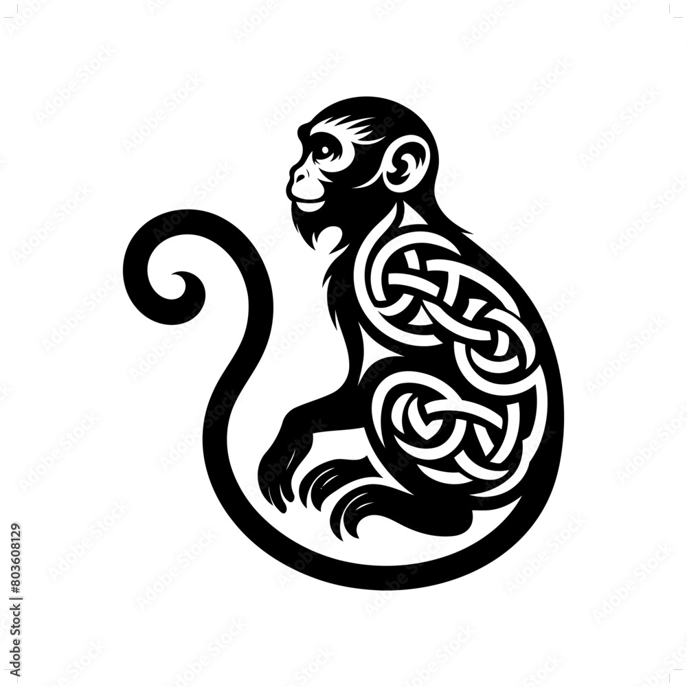monkey silhouette in animal celtic knot, irish, nordic illustration monkey silhouette in animal celtic knot, irish, nordic illustration