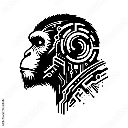 monkey silhouette in animal cyberpunk, modern futuristic illustration