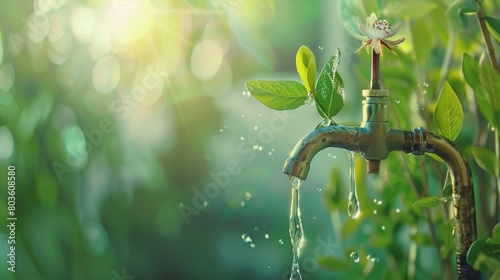 Fresh clean water dropping from the tap. Safe the planet and natural resources. Looking after natural resources for future generation. water. Illustrations photo