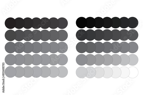 Monochrome circle palette vector. Gradient shades from black to white. Contrast circle gradient. Decorative grayscale dots.