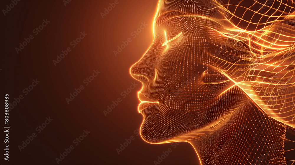 Golden Wireframe Human Face Profile.