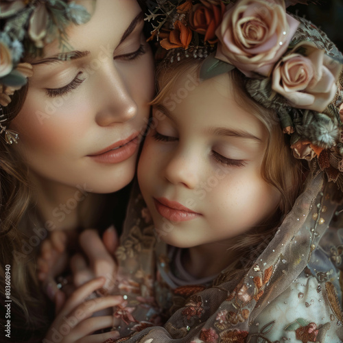 Ethereal Beauty: Mother and Daughter Bonding in Floral Crowns and Delicate Shawls