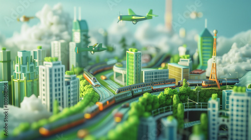 Miniature Cityscape with Flying Vehicles