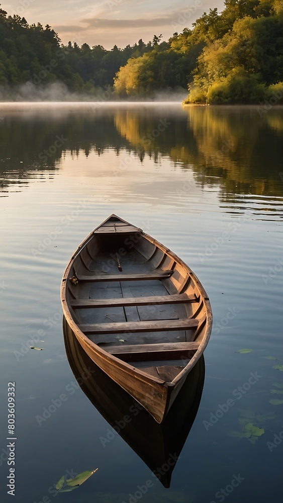 boat on lake Golden Reflections Tranquil Lakeside Sunset boat on lake Golden Reflections Tranquil Lakeside Sunset