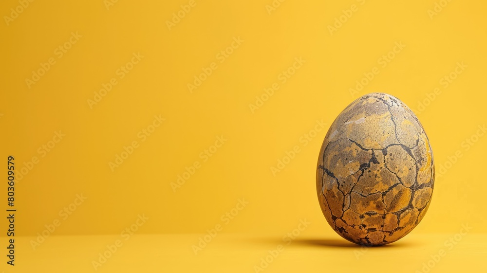 Fototapeta premium Single speckled egg against yellow background