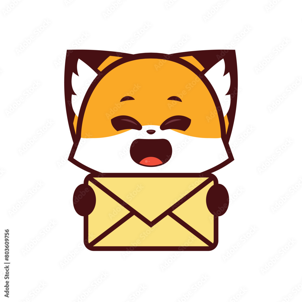 Fototapeta premium Cute Fox with happy expression Holding a Mail Icon, vector icon, vector logo, vector sign